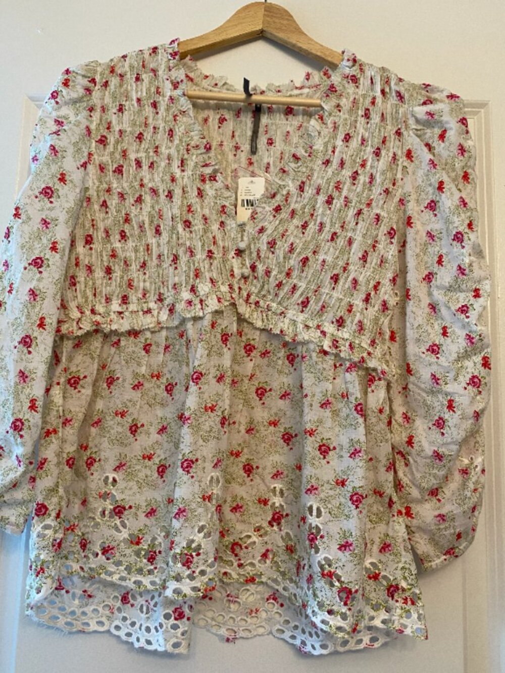 NWT Anthropologie Maeve Floral Smocked Eyelet Peplum Blouse Size M - Picture 3 of 8